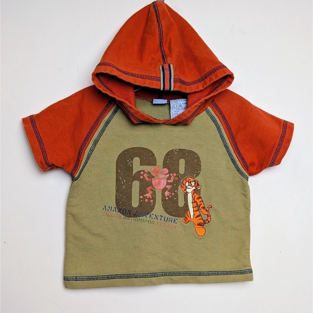 Vintage Tigger Amazon Adventure Winnie Pooh‎ Disney Baby Short Sleeve Hoodie 18m